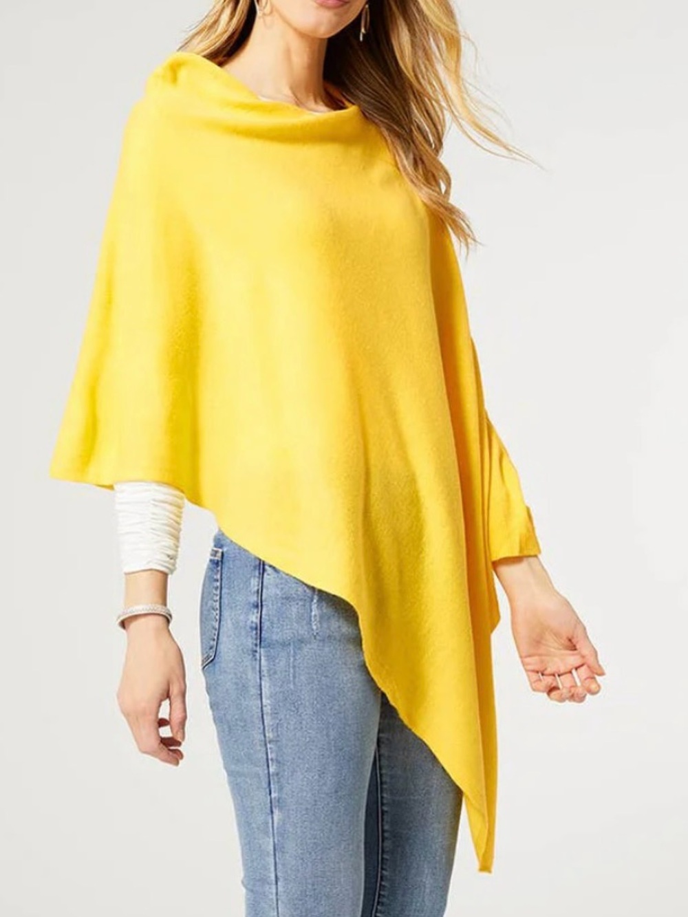Bright Yellow Asymmetrical Poncho Sweater